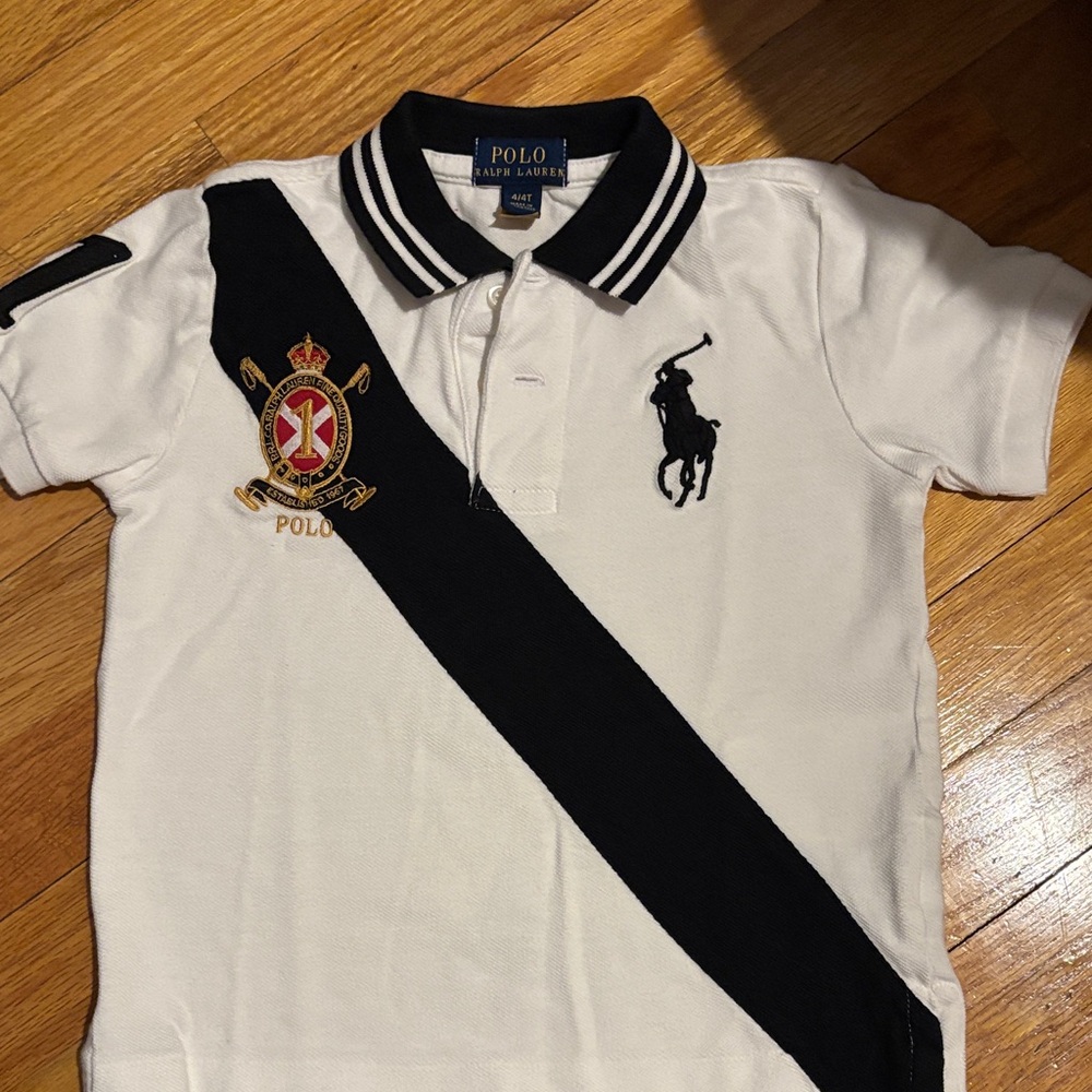 Ralph Lauren White Polo with Black Crest Stripe